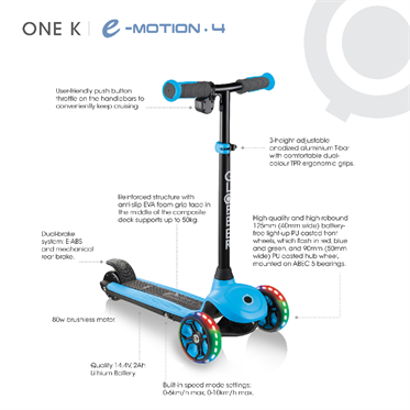 Globber Elektrikli Scooter / One K E-Motion 4  Işıklı / Mavi